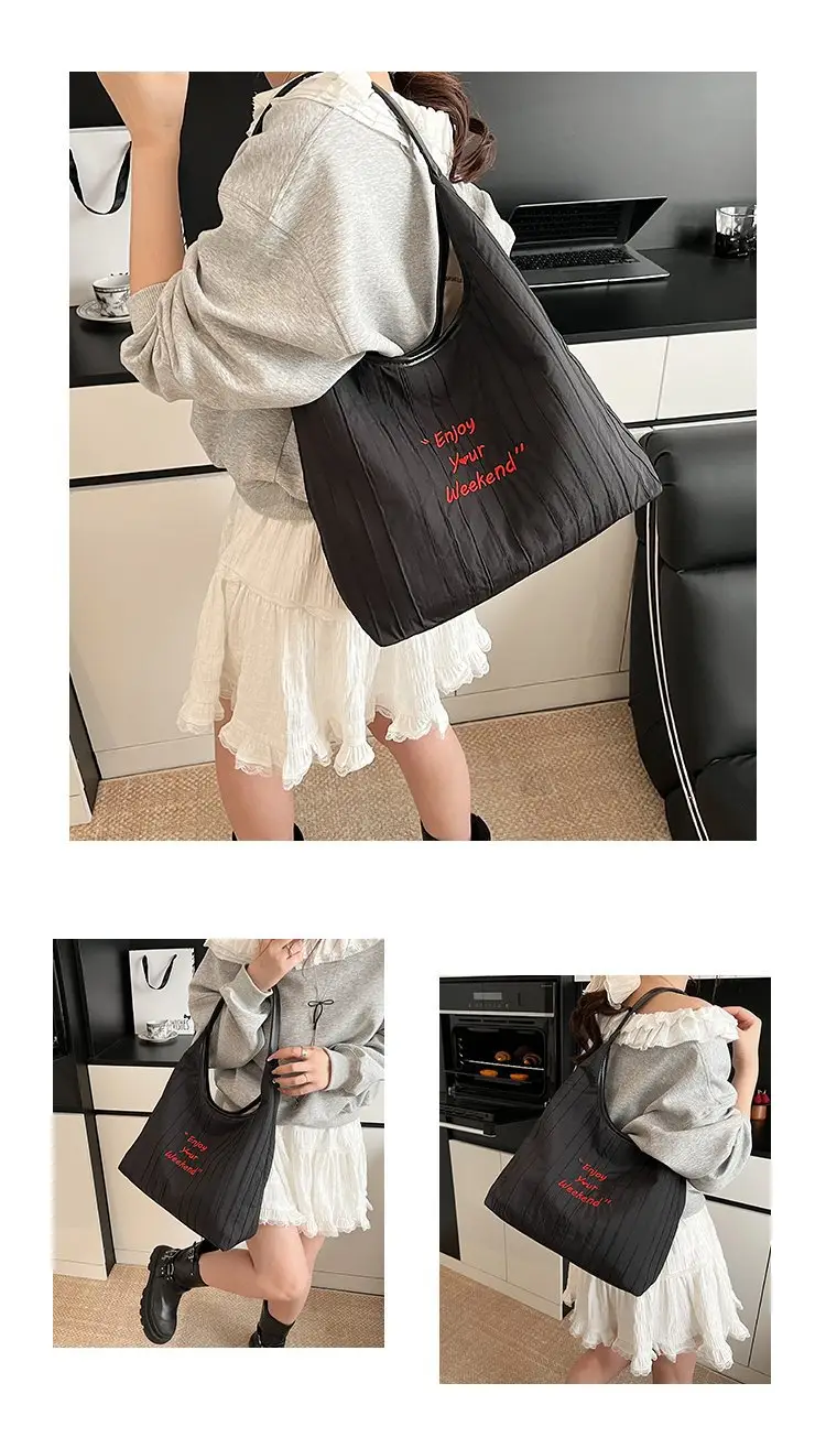 Women's Large Capacity Shoulder Bag with "Happy Your Weekend" Print — feature 6