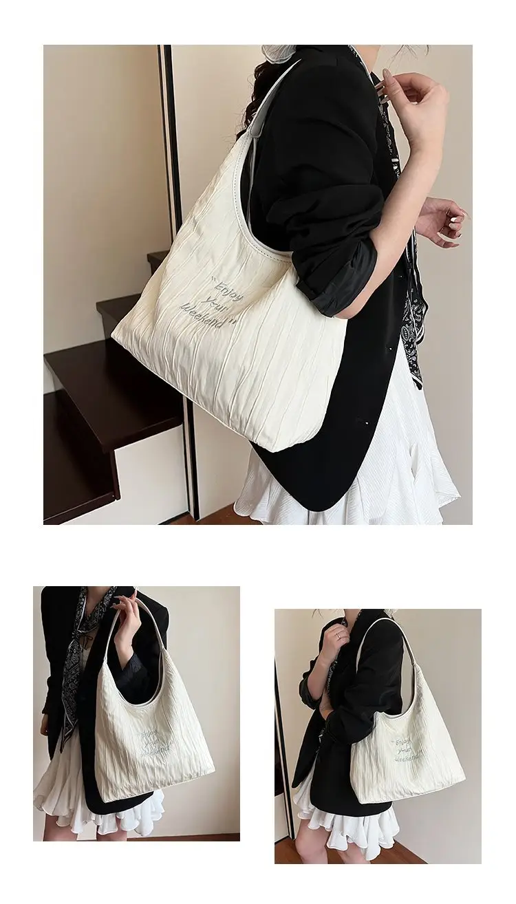 Women's Large Capacity Shoulder Bag with "Happy Your Weekend" Print — feature 9