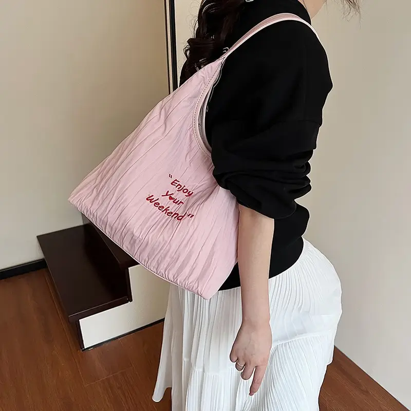 Women's Large Capacity Shoulder Bag with "Happy Your Weekend" Print