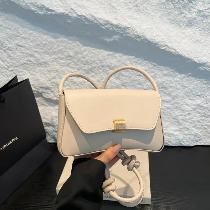Women's Cream White Crossbody Bag with Gold Clasp - Image 5