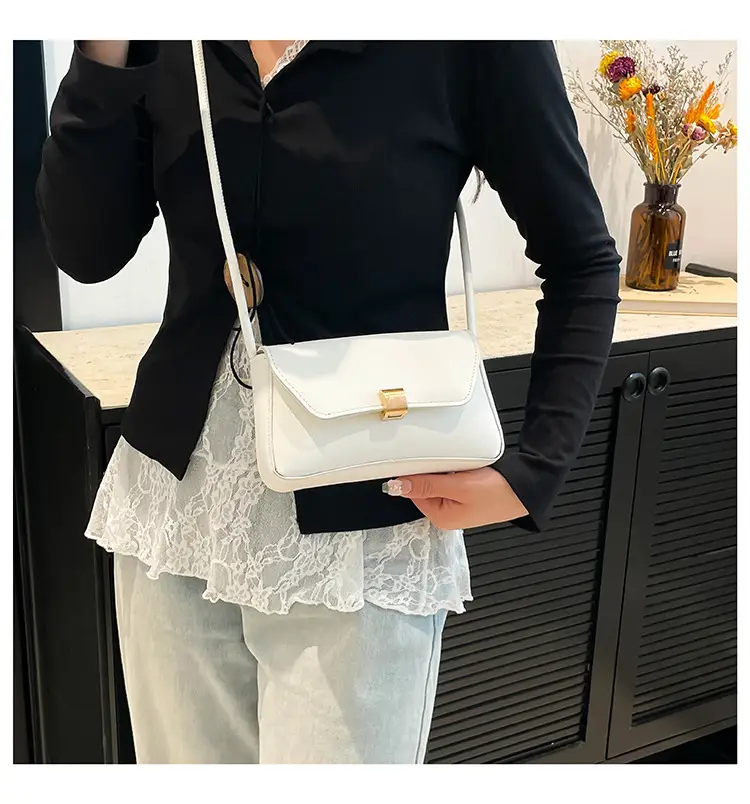 Women's Cream White Crossbody Bag with Gold Clasp — feature 21
