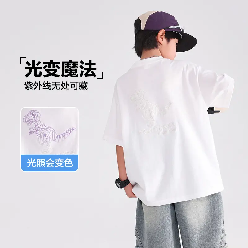 Boys White Cartoon Dinosaur Pure Cotton T-Shirt 2026 - Image 4