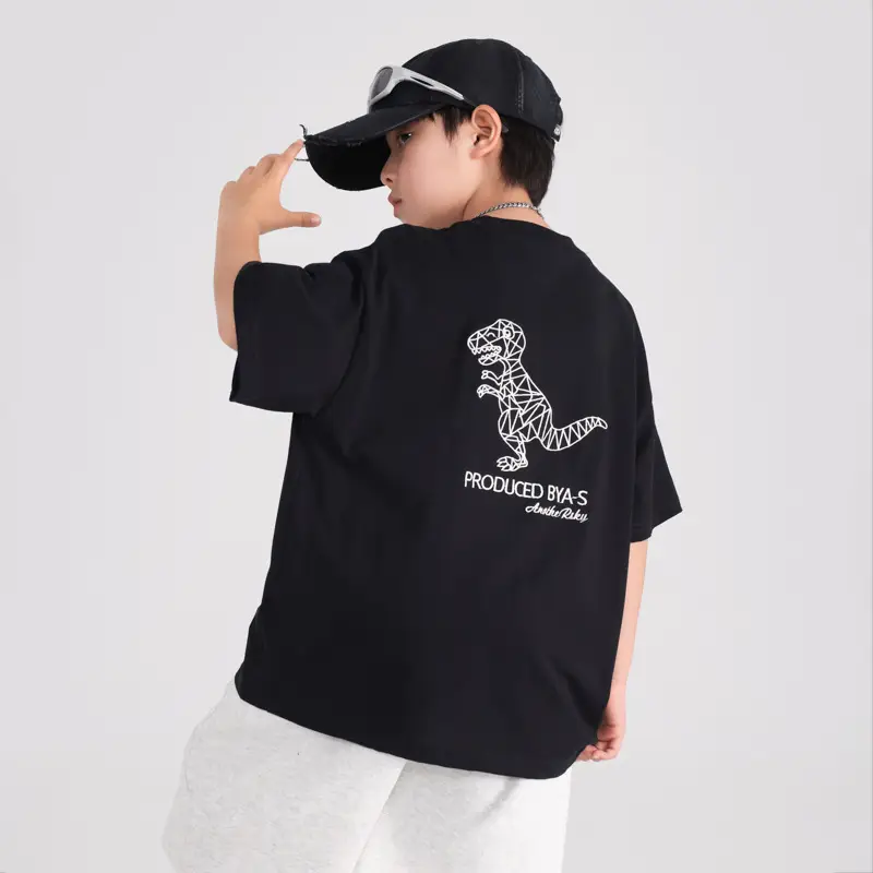 Boys White Cartoon Dinosaur Pure Cotton T-Shirt 2026 - Image 5