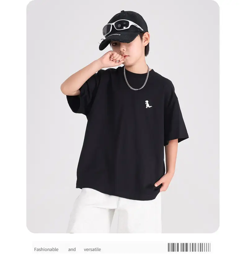 Boys White Cartoon Dinosaur Pure Cotton T-Shirt 2026 — feature 13