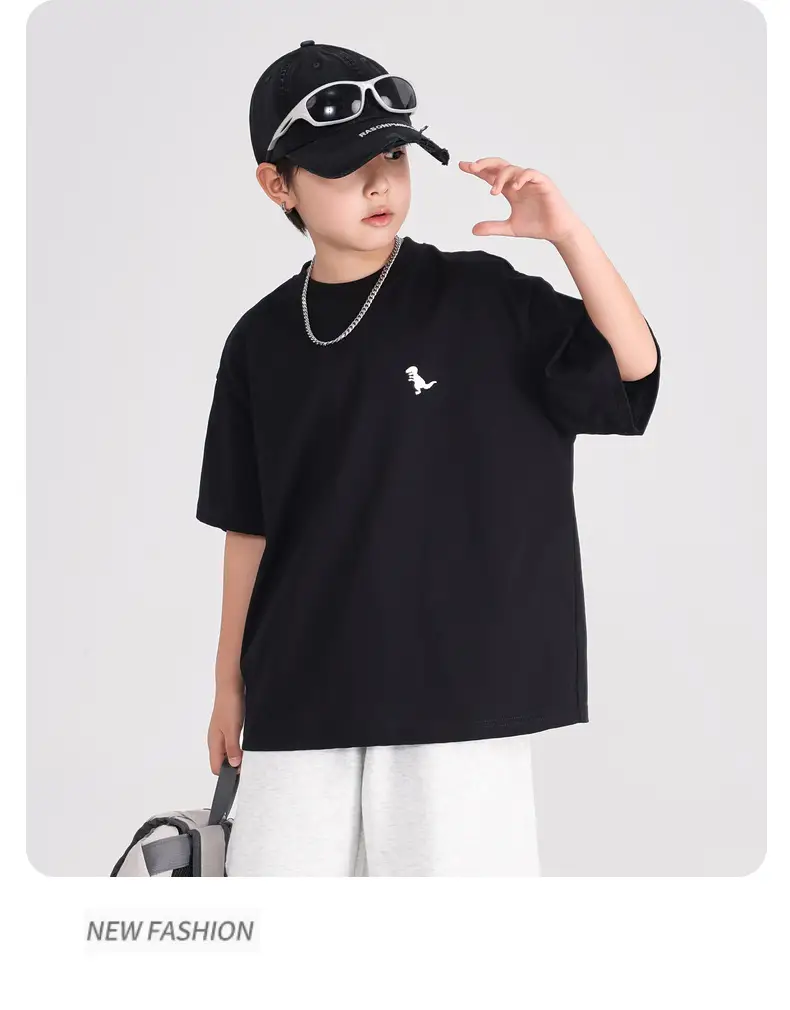 Boys White Cartoon Dinosaur Pure Cotton T-Shirt 2026 — feature 14