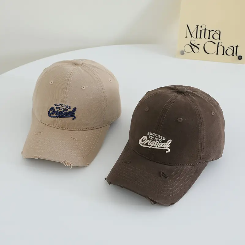 Women White Embroidered Baseball Cap Wide Bristle Soft Cotton