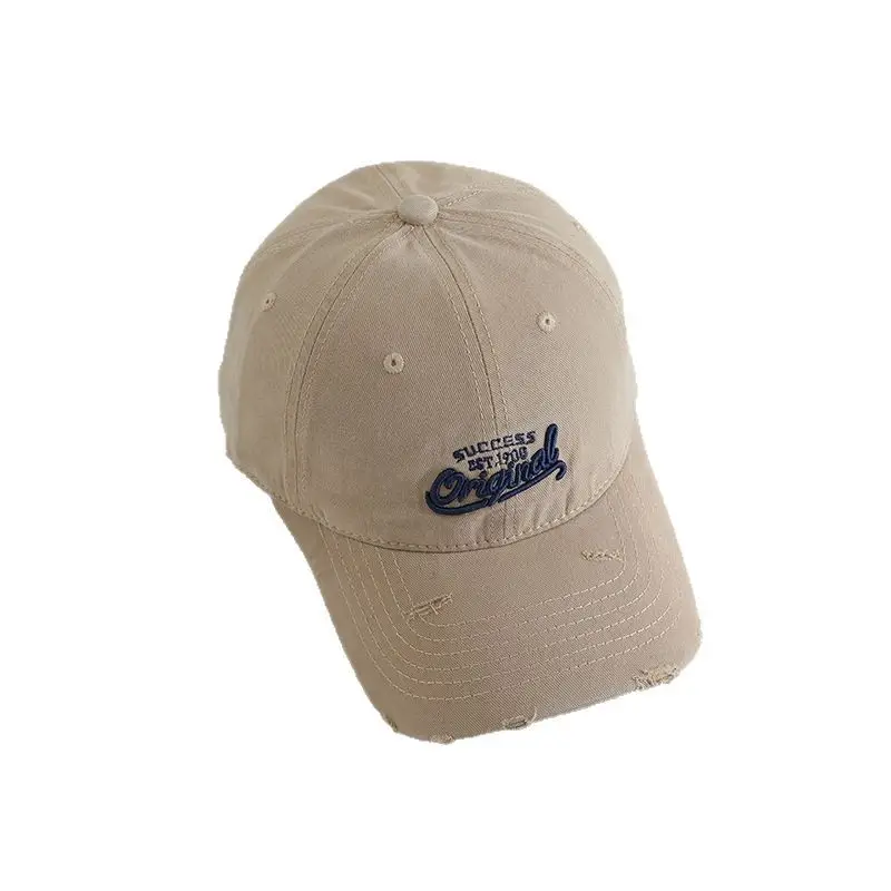 Women White Embroidered Baseball Cap Wide Bristle Soft Cotton