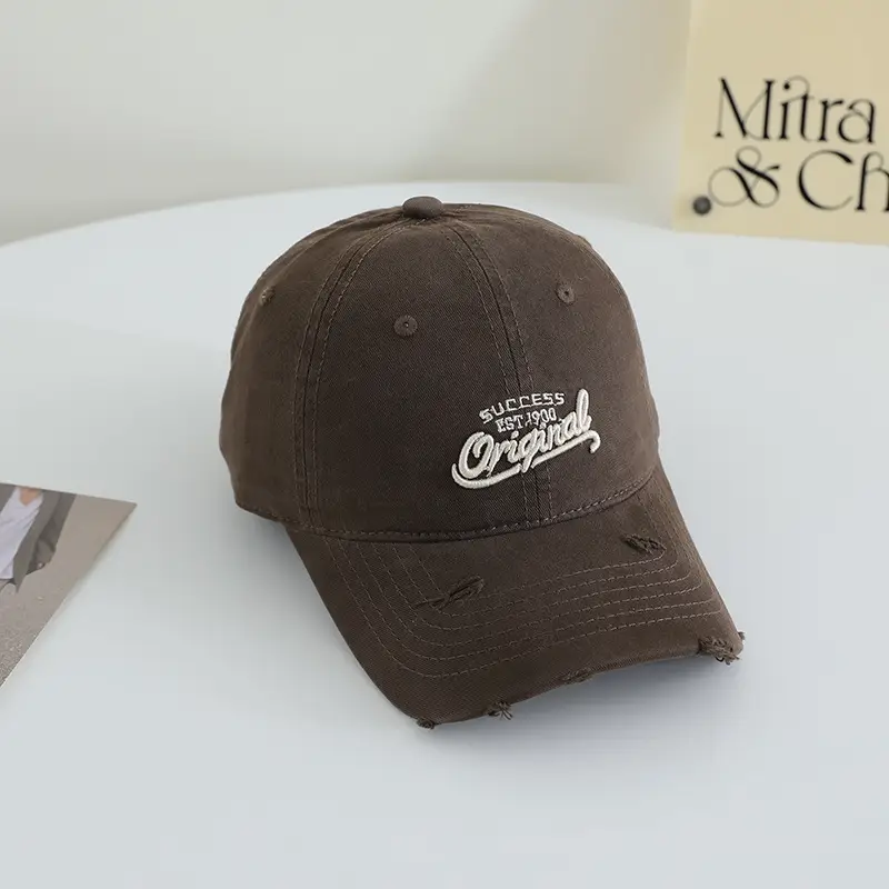 Women White Embroidered Baseball Cap Wide Bristle Soft Cotton