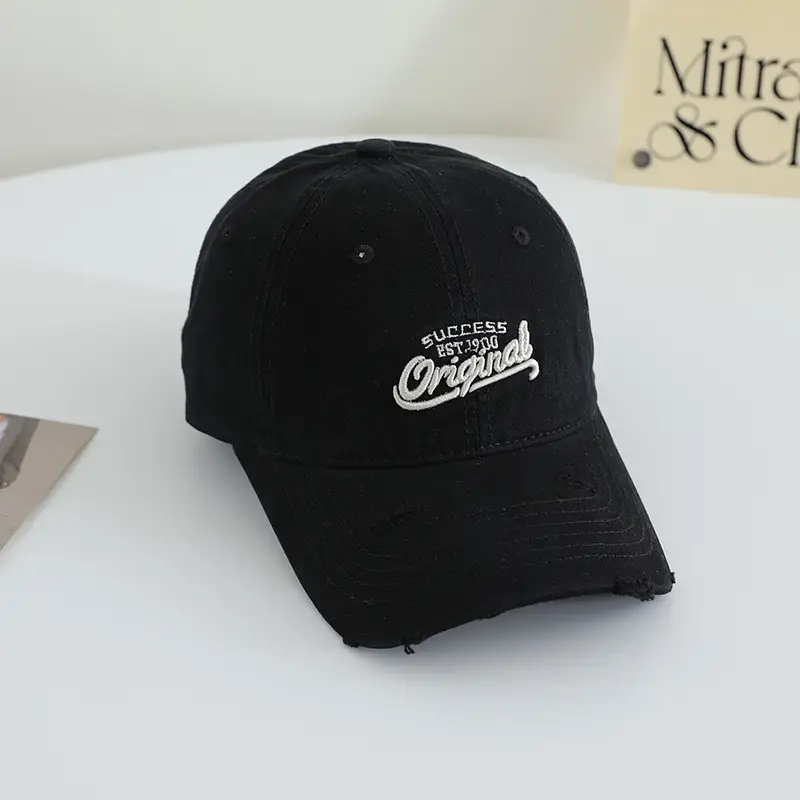 Women White Embroidered Baseball Cap Wide Bristle Soft Cotton