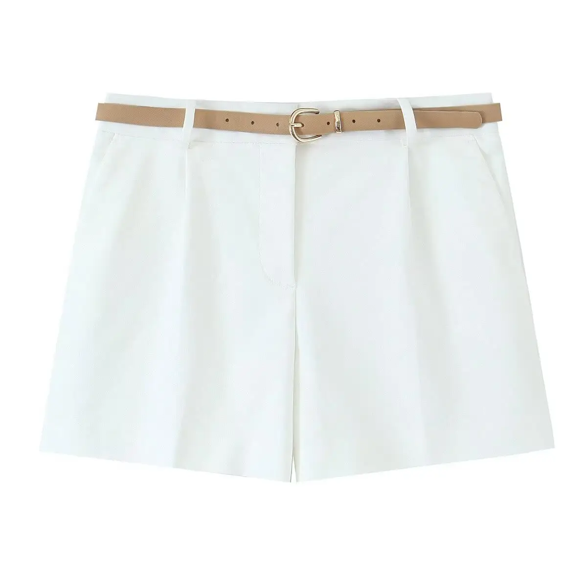 Women's Navy Belted Pleated Shorts Summer Casual - Image 2