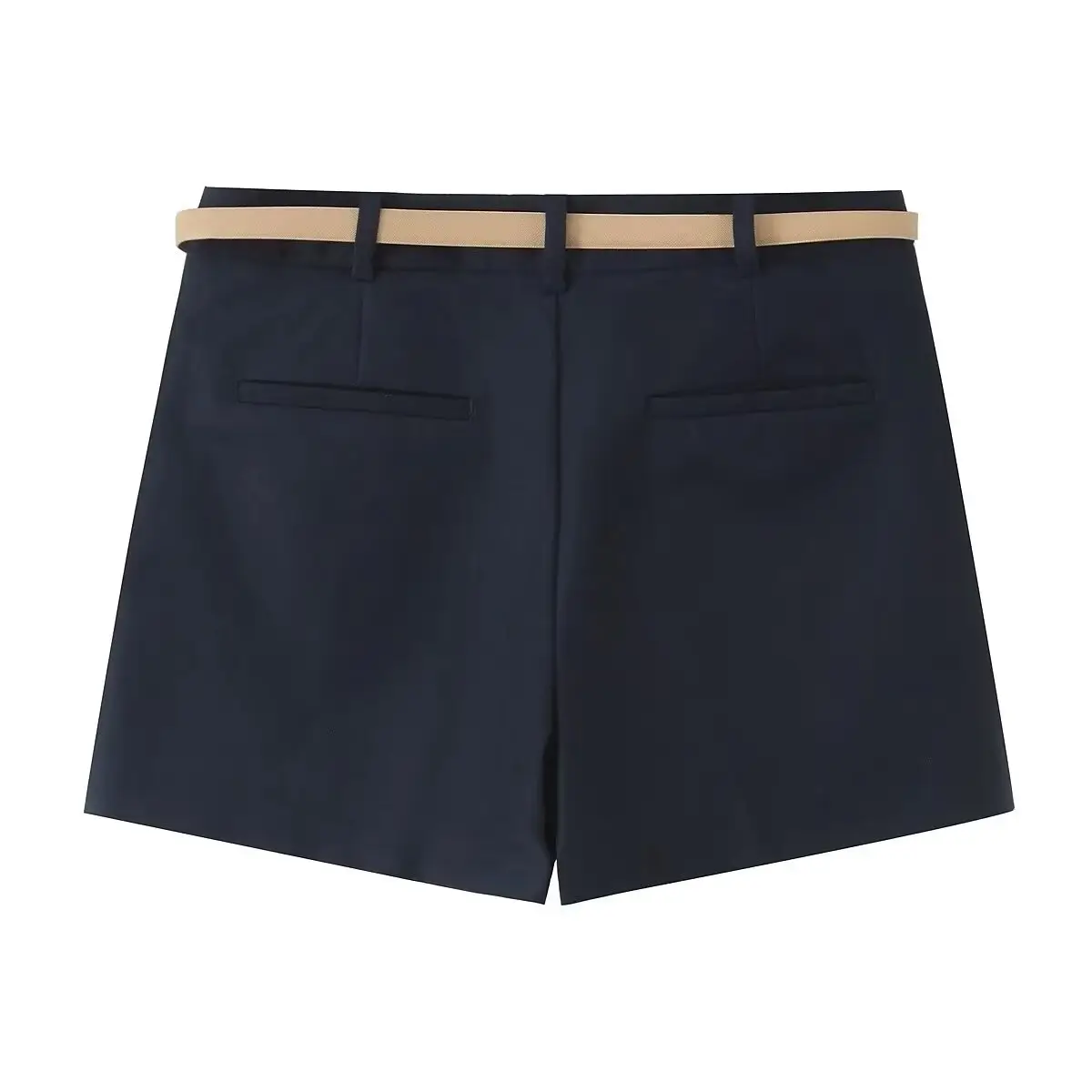 Women's Navy Belted Pleated Shorts Summer Casual - Image 4