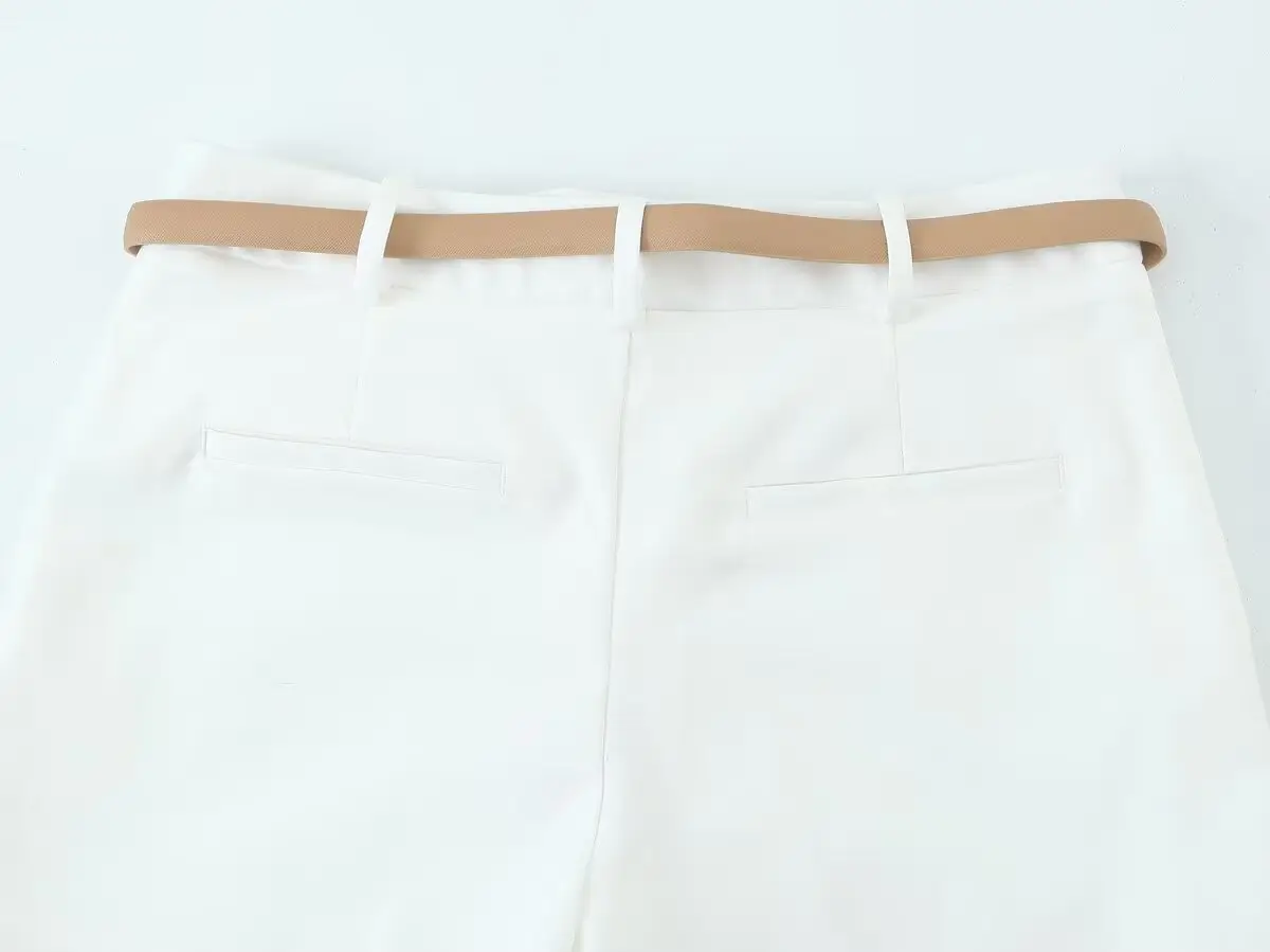 Women's Navy Belted Pleated Shorts Summer Casual — feature 13