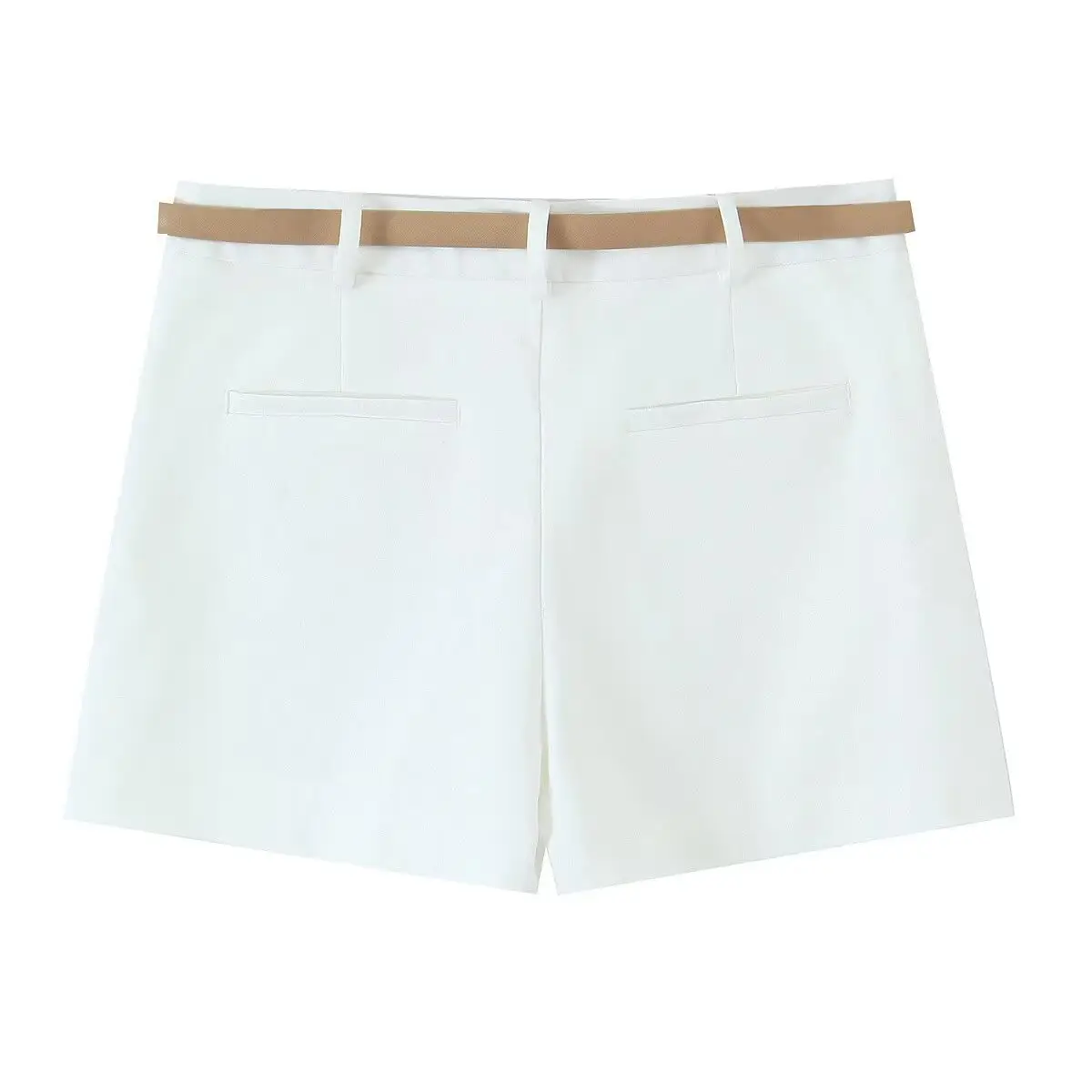 Women's Navy Belted Pleated Shorts Summer Casual — feature 6