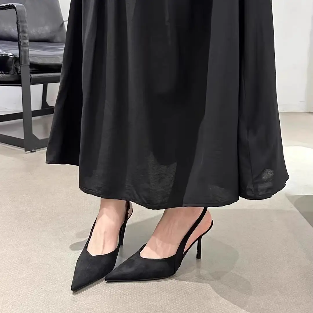 Women Pointed Toe High Heels Suede Black 2025 - Image 7