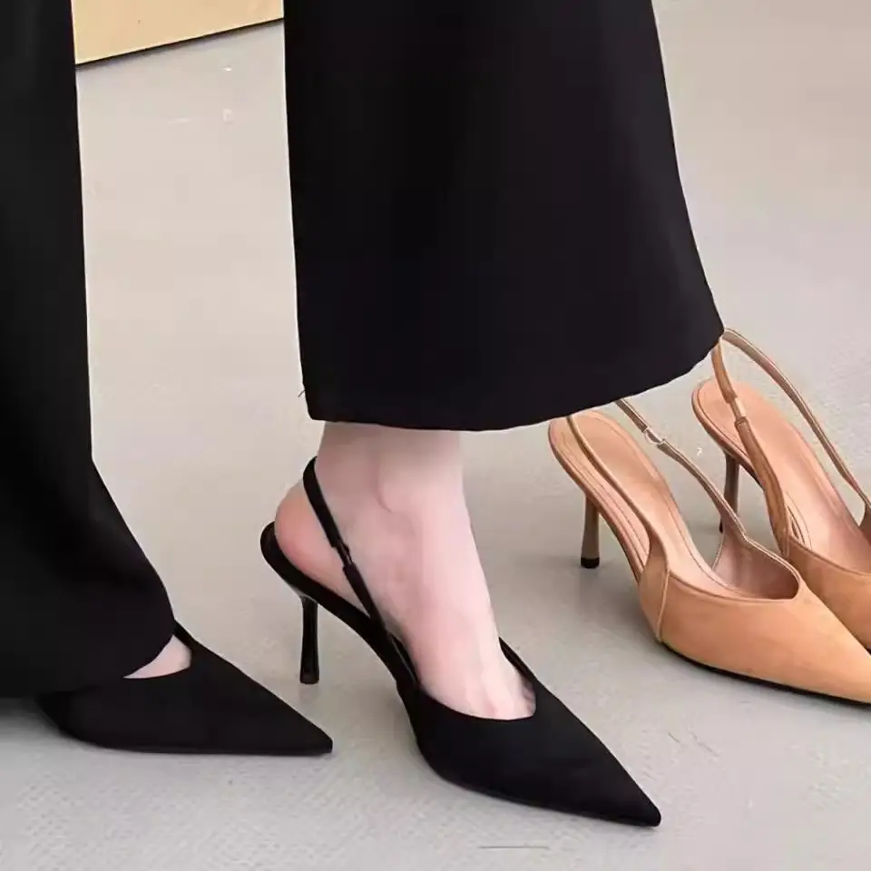 Women Pointed Toe High Heels Suede Black 2025 - Image 8