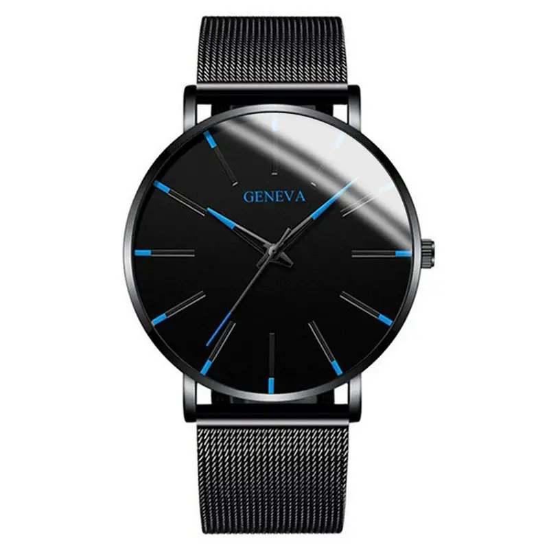 Men Black Mesh Belt Watch with Blue Dial - Image 6