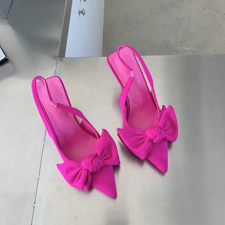 French Style Bow Sandals 2025 Summer Stiletto Pointed - Image 3
