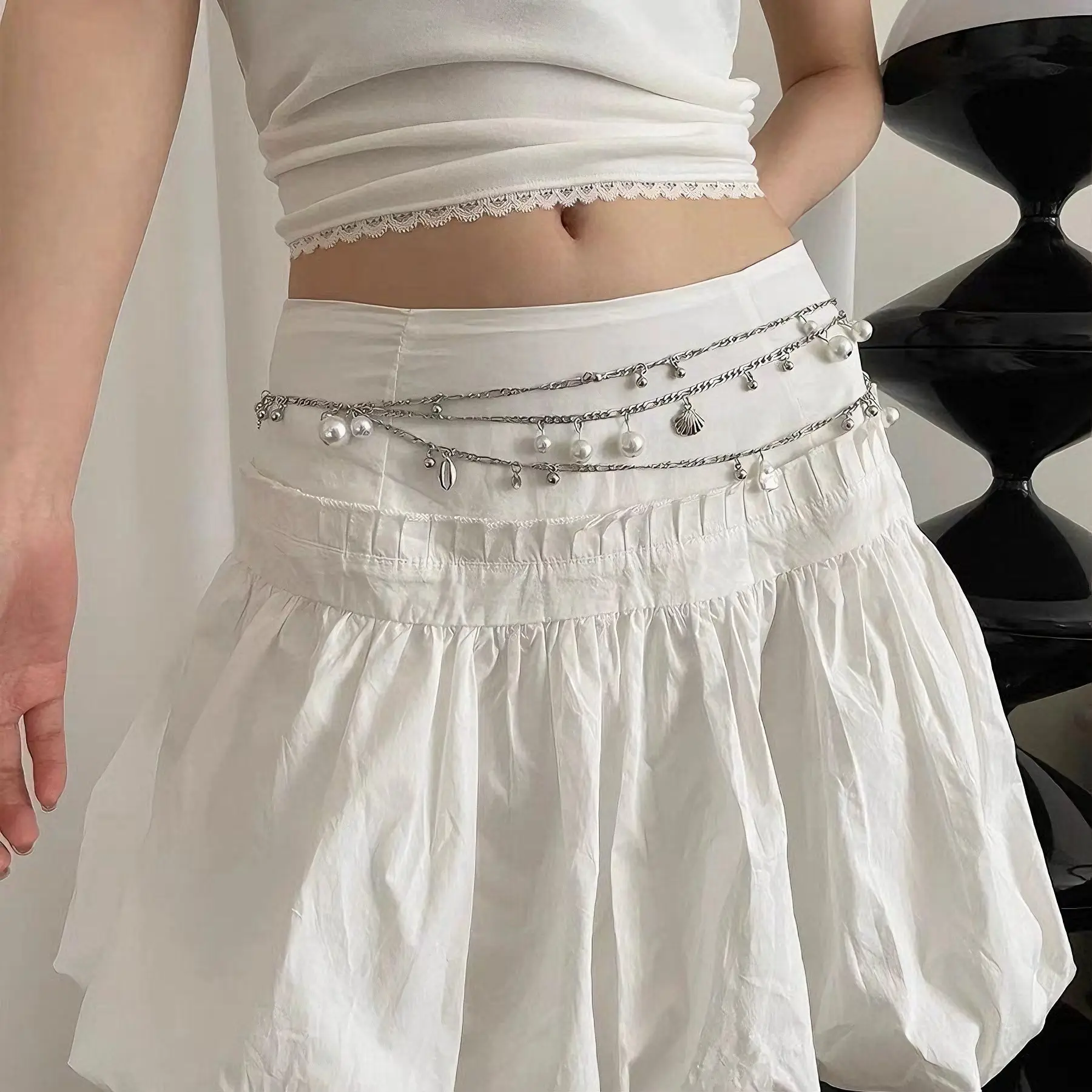 Elegant Pearl Shell Waist Chain Dress Belt - Image 2