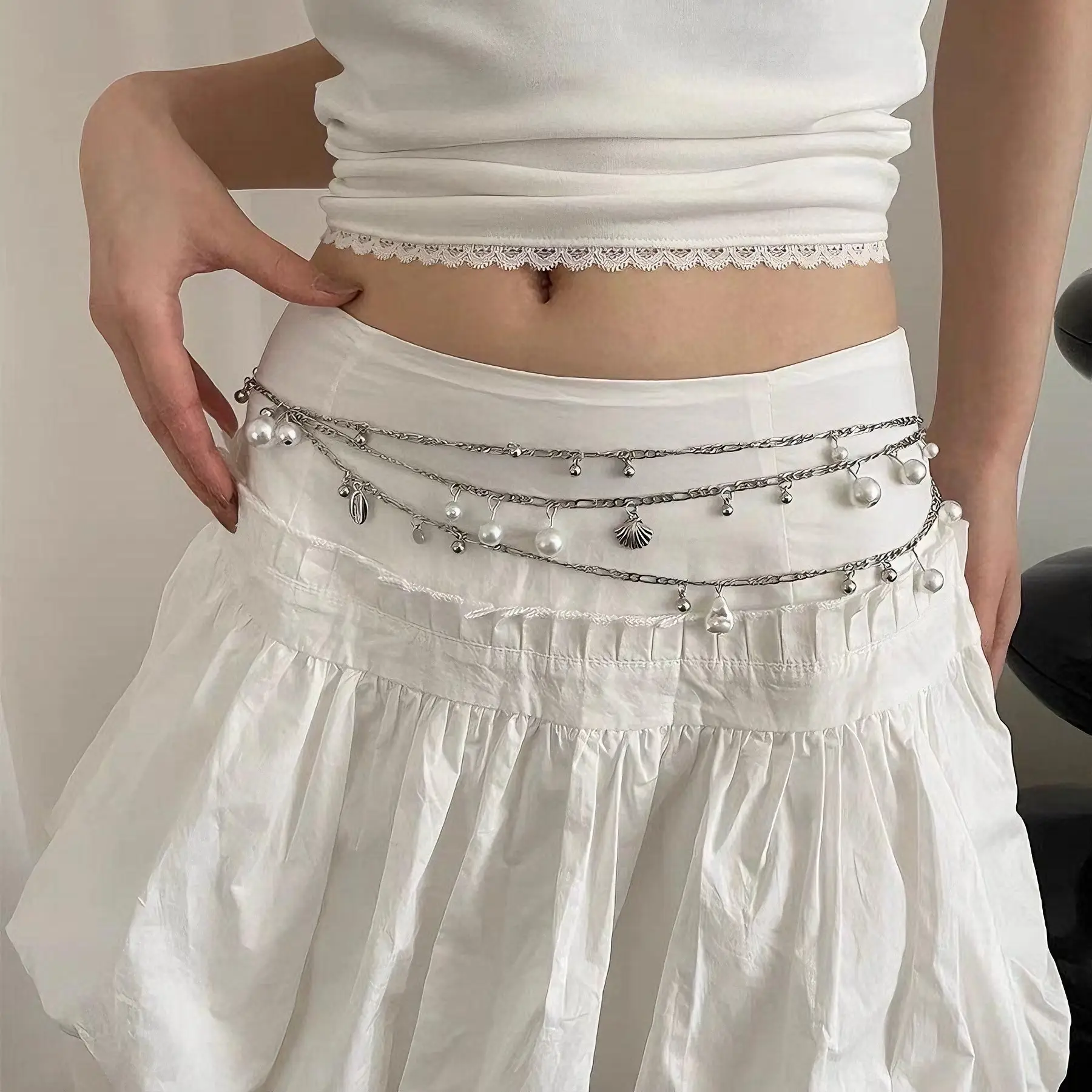 Elegant Pearl Shell Waist Chain Dress Belt — feature 10