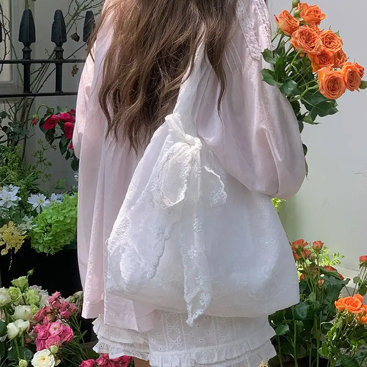 White Lace Shoulder Tote Bag for Women - Image 3