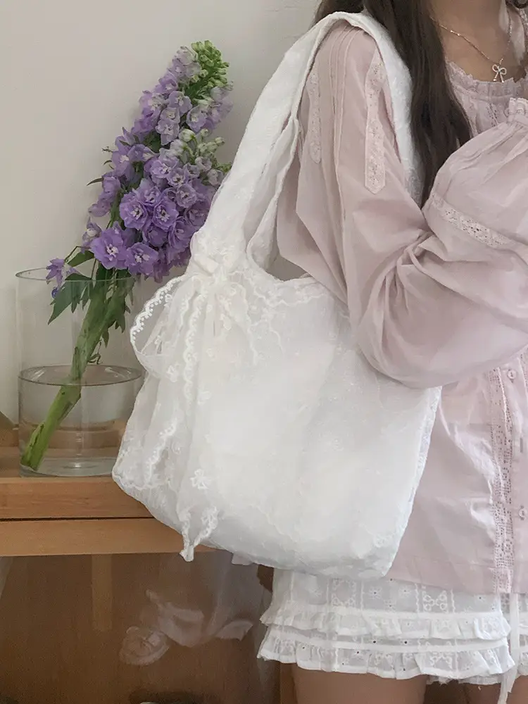 White Lace Shoulder Tote Bag for Women — feature 7