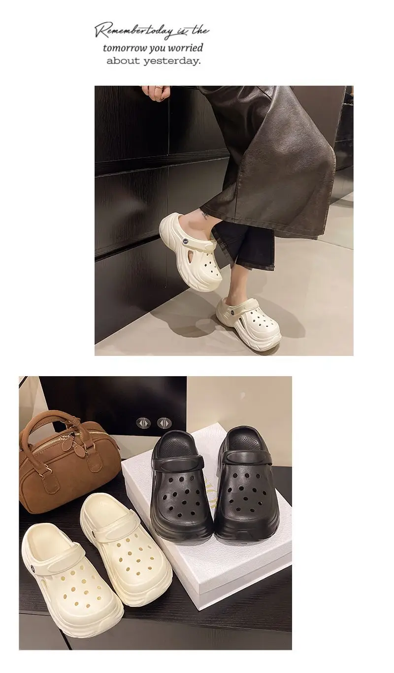 Hole Shoes Thick Sole Summer New EVA Hole Slippers Heightened Outer Wear Non-slip Deodorant Beach Hole Shoes Women — feature 10