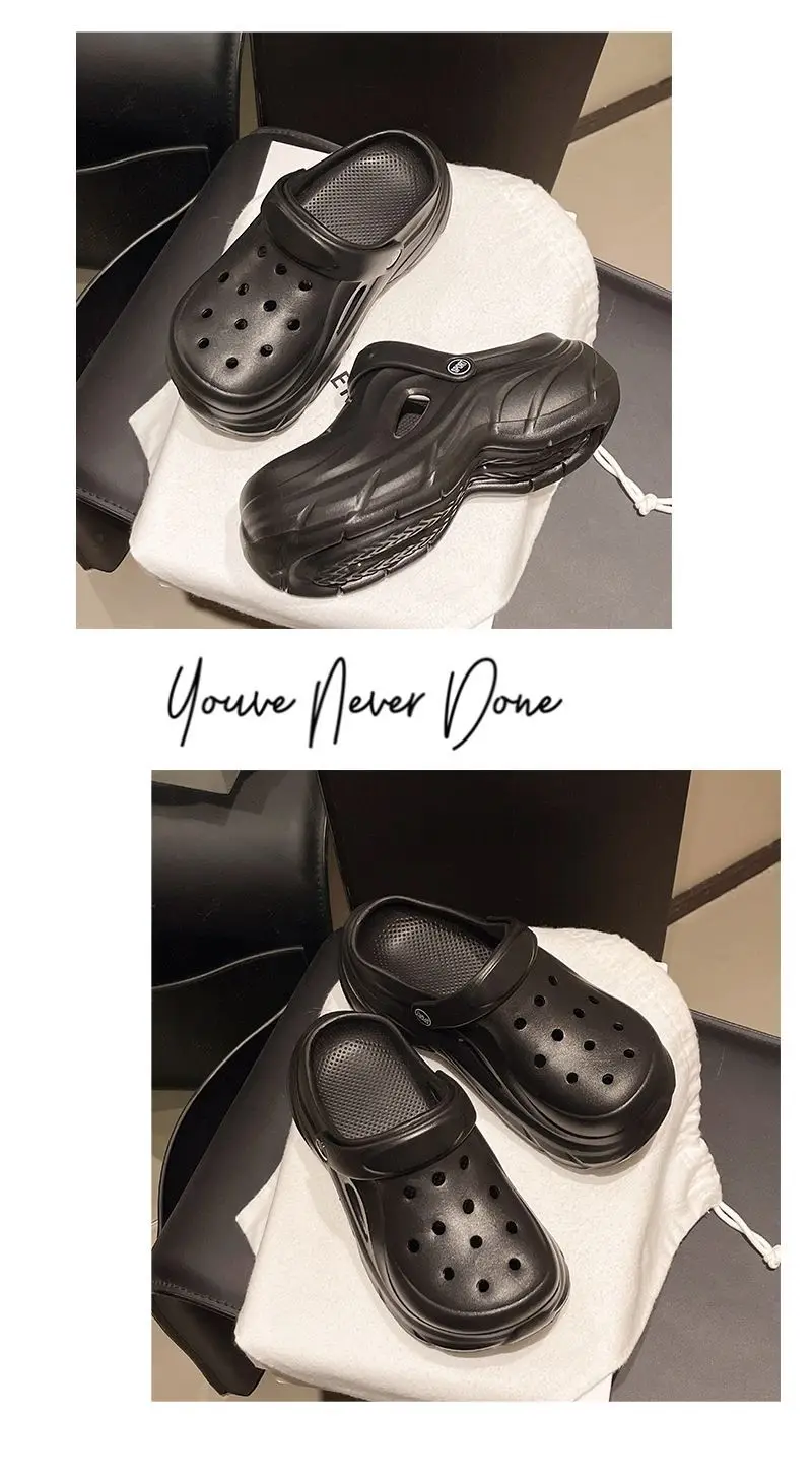 Hole Shoes Thick Sole Summer New EVA Hole Slippers Heightened Outer Wear Non-slip Deodorant Beach Hole Shoes Women — feature 12