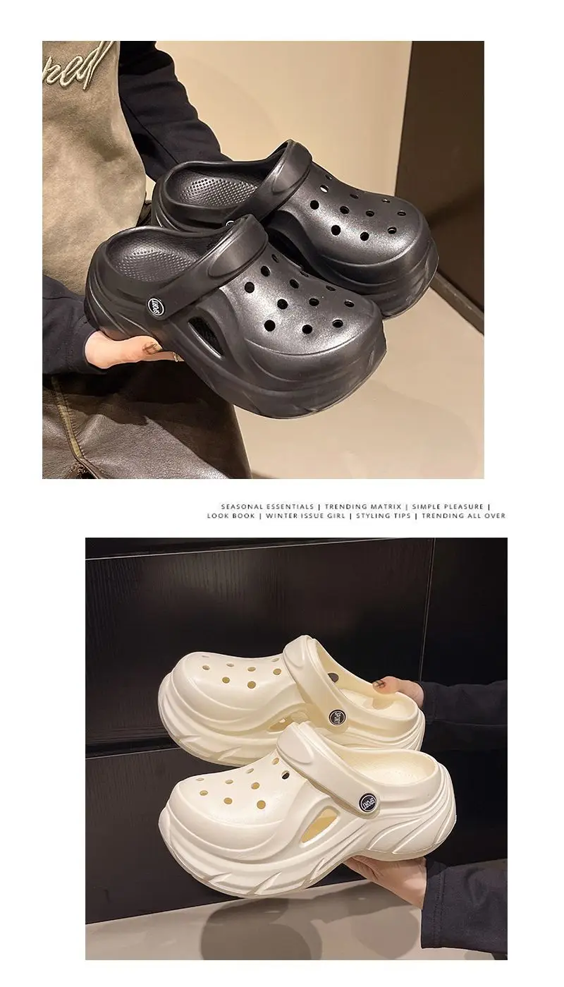 Hole Shoes Thick Sole Summer New EVA Hole Slippers Heightened Outer Wear Non-slip Deodorant Beach Hole Shoes Women — feature 4