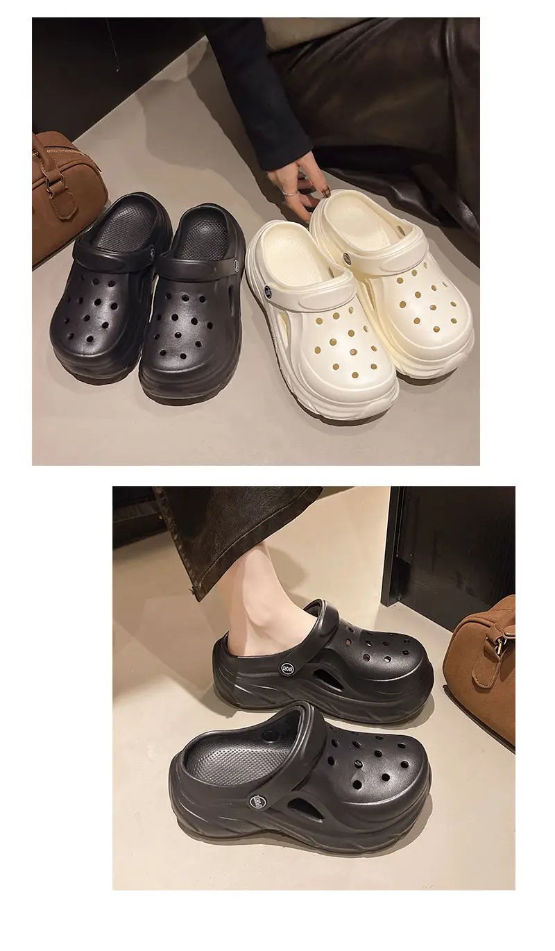 Hole Shoes Thick Sole Summer New EVA Hole Slippers Heightened Outer Wear Non-slip Deodorant Beach Hole Shoes Women — feature 5