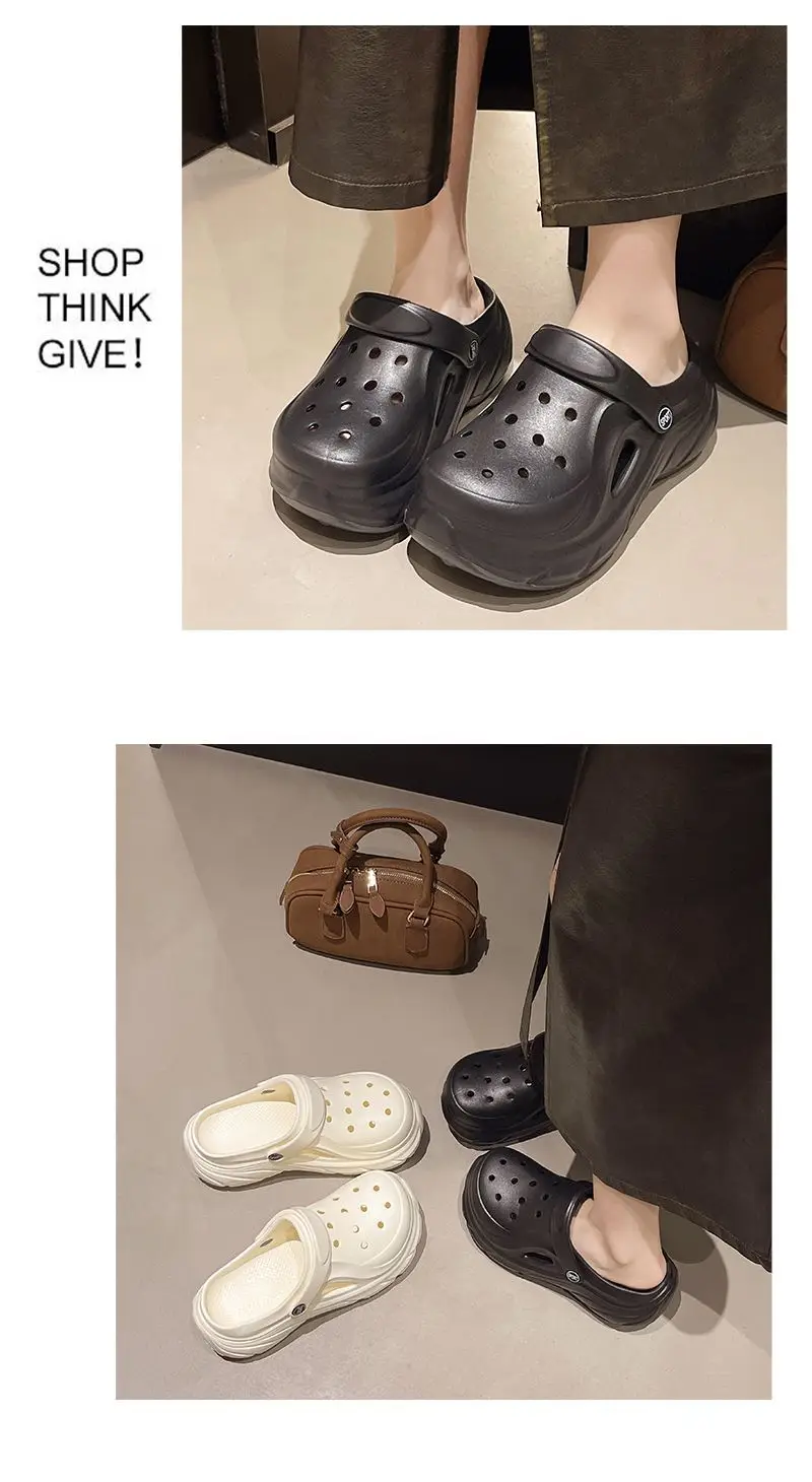 Hole Shoes Thick Sole Summer New EVA Hole Slippers Heightened Outer Wear Non-slip Deodorant Beach Hole Shoes Women — feature 6