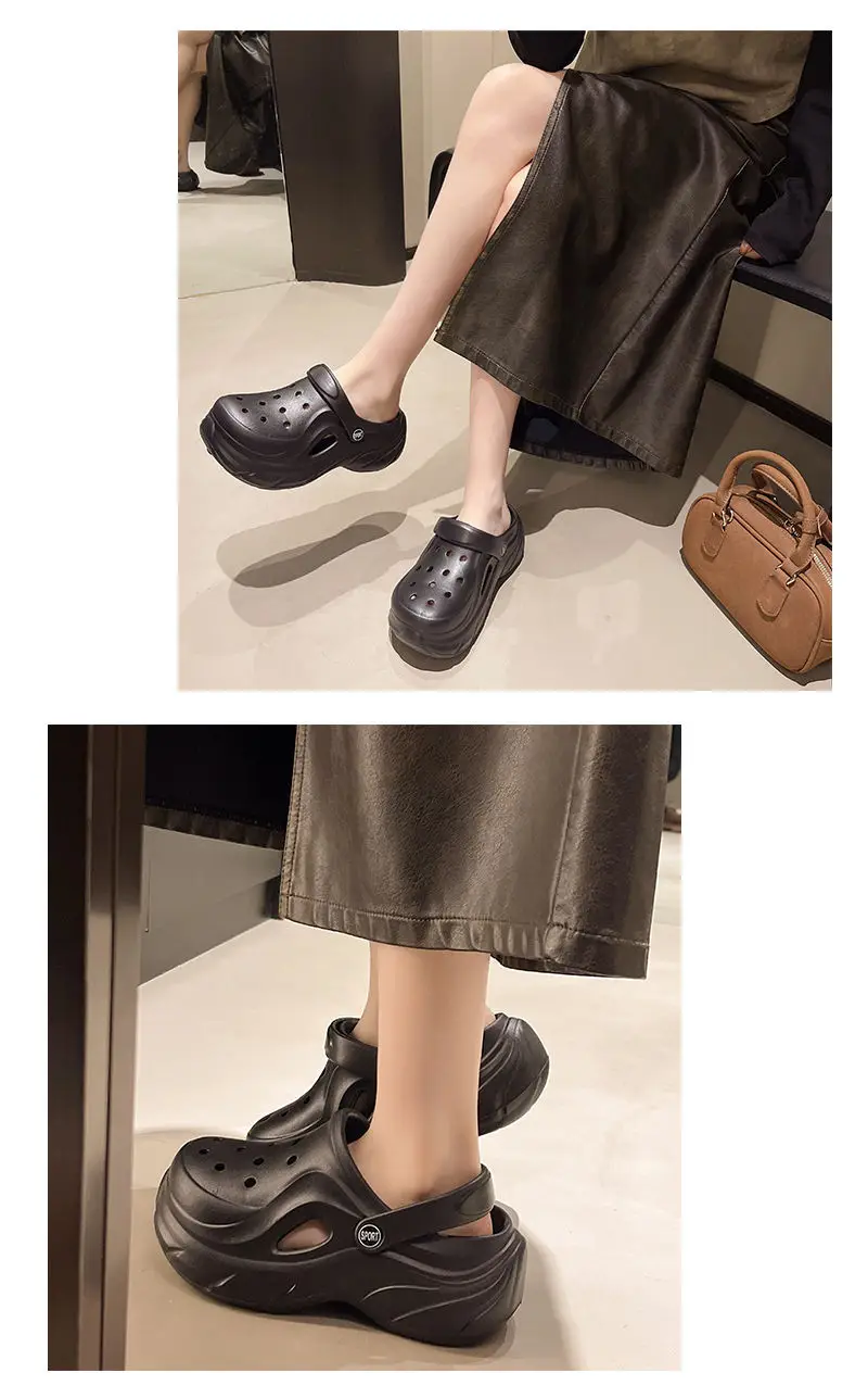 Hole Shoes Thick Sole Summer New EVA Hole Slippers Heightened Outer Wear Non-slip Deodorant Beach Hole Shoes Women — feature 7