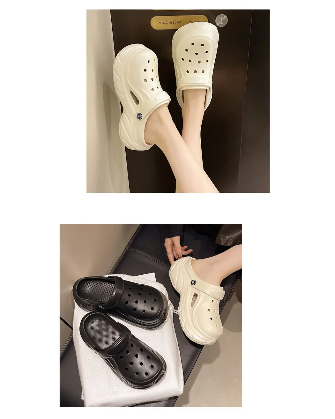 Hole Shoes Thick Sole Summer New EVA Hole Slippers Heightened Outer Wear Non-slip Deodorant Beach Hole Shoes Women — feature 9