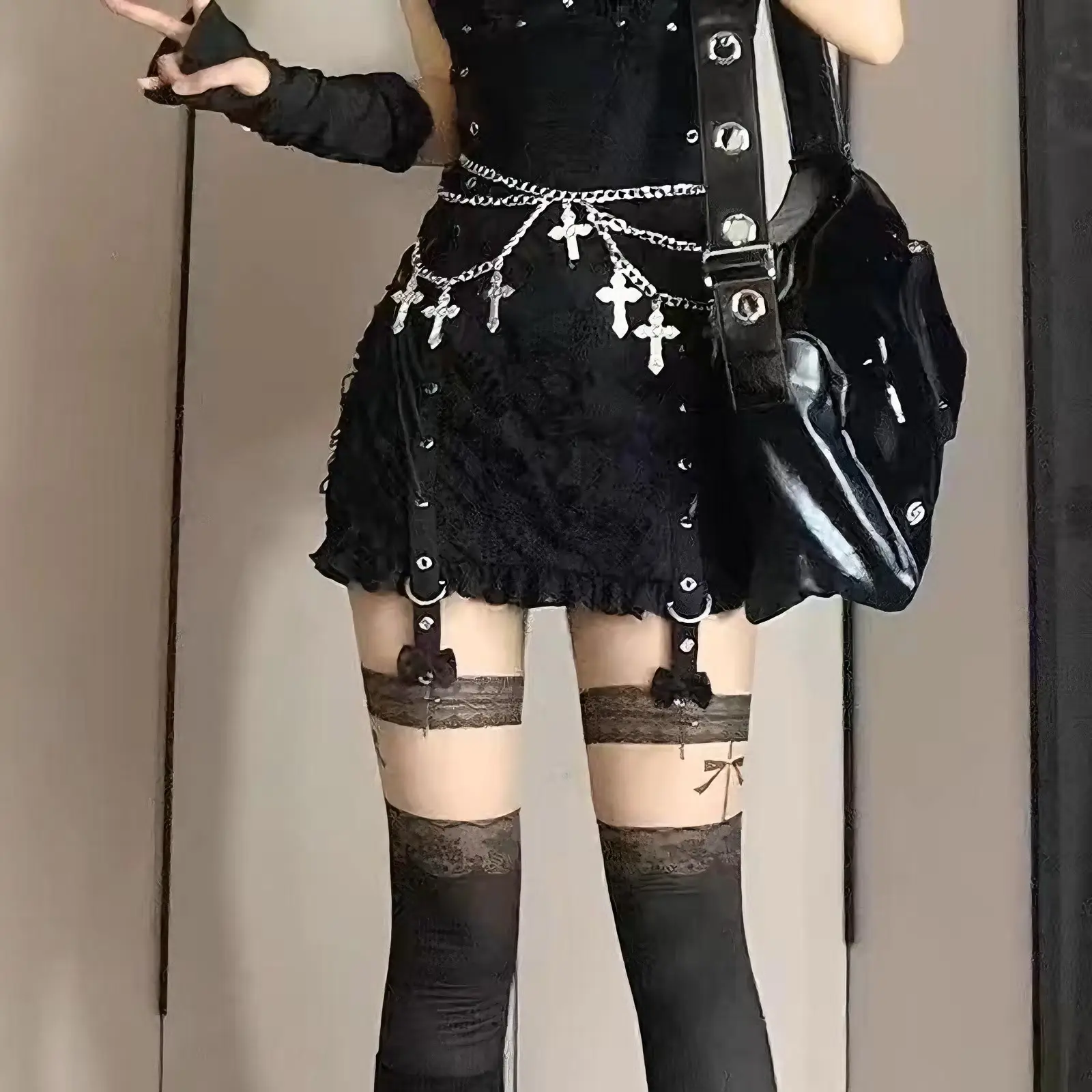 Cross Dark Belt Belt with Chain & Crosses