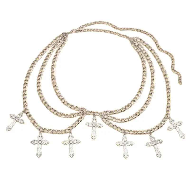 Multi Layer Cross Belt Chain Metal Punk Subculture Stacked Wear - Image 6