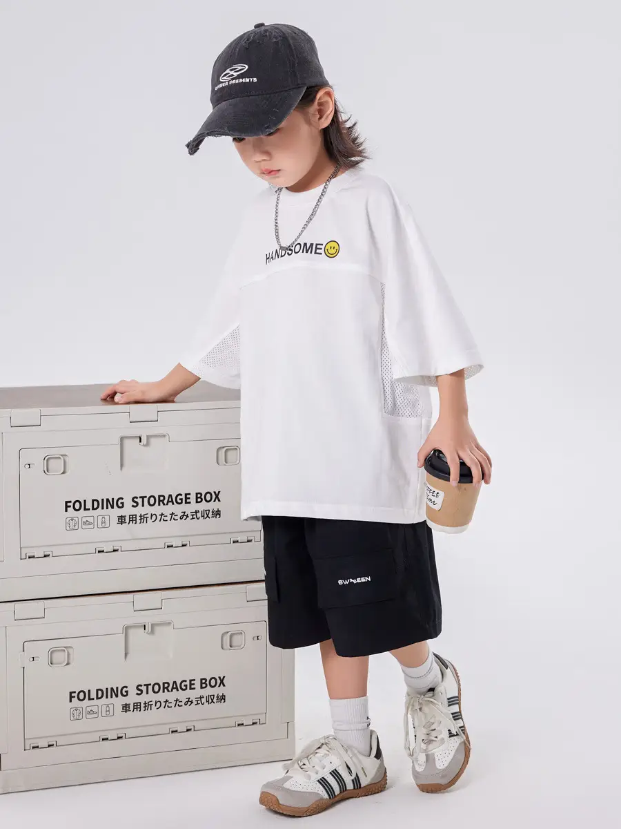 Children's White Mesh T-Shirt 2025 Summer Boys Half Sleeve Breathable - Image 3