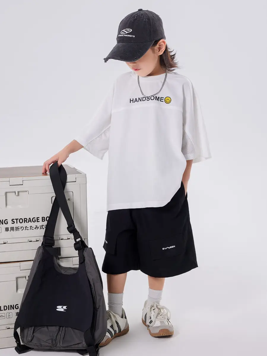 Children's White Mesh T-Shirt 2025 Summer Boys Half Sleeve Breathable - Image 4