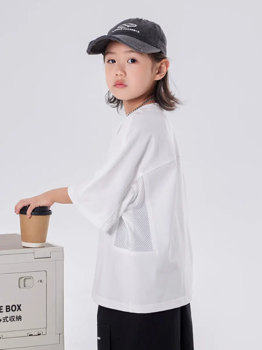 Children's White Mesh T-Shirt 2025 Summer Boys Half Sleeve Breathable - Image 6