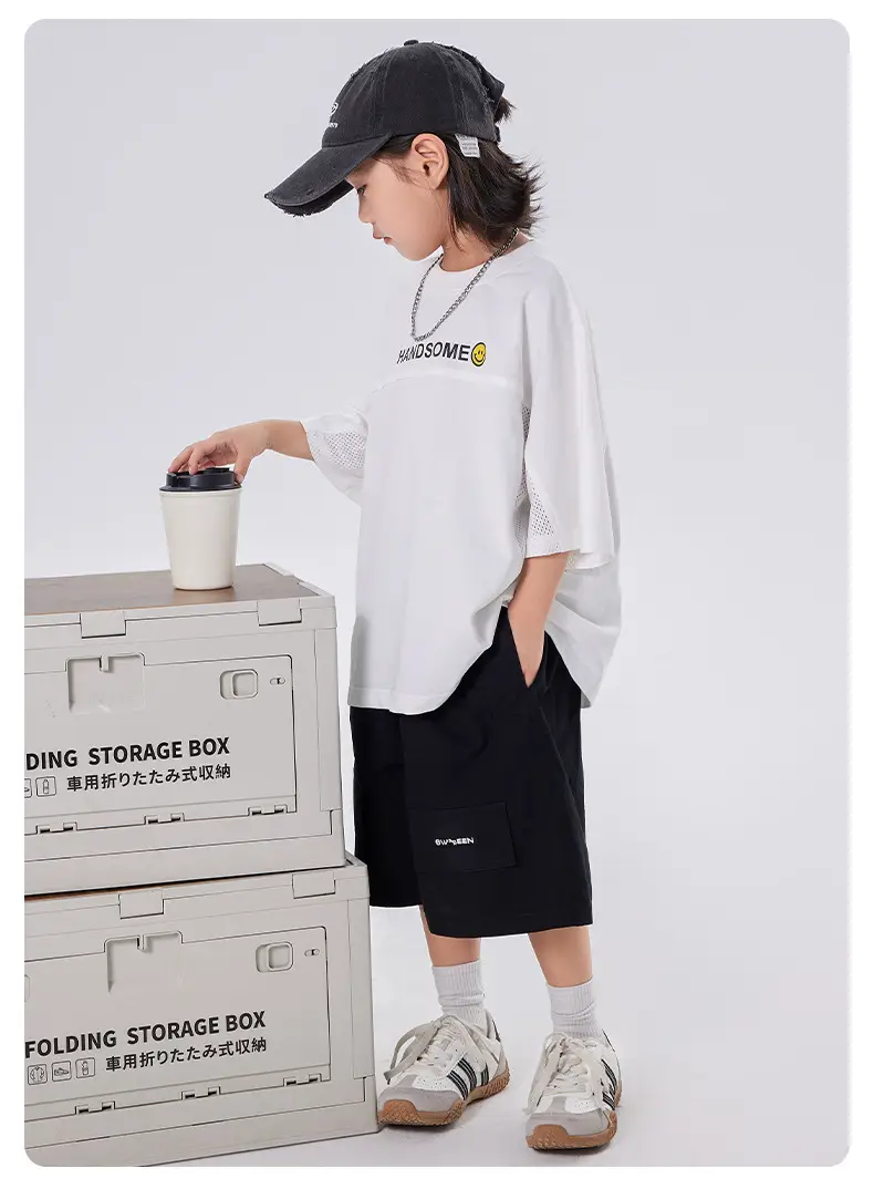 Children's White Mesh T-Shirt 2025 Summer Boys Half Sleeve Breathable β feature 5