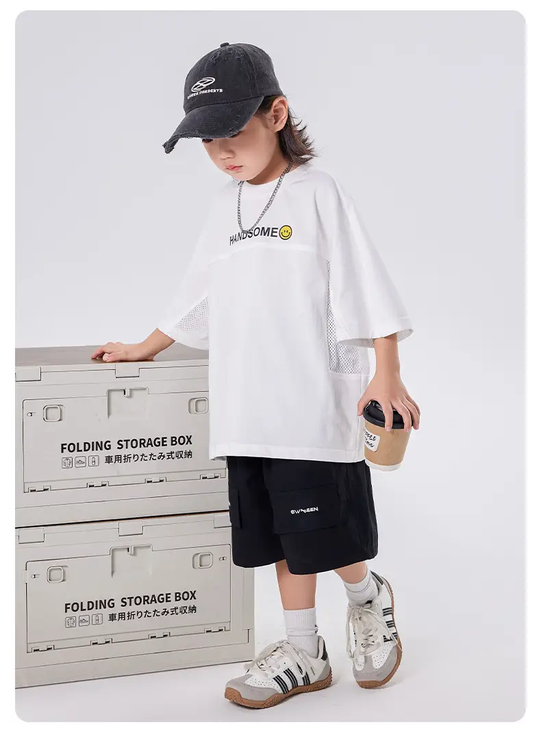 Children's White Mesh T-Shirt 2025 Summer Boys Half Sleeve Breathable β feature 6