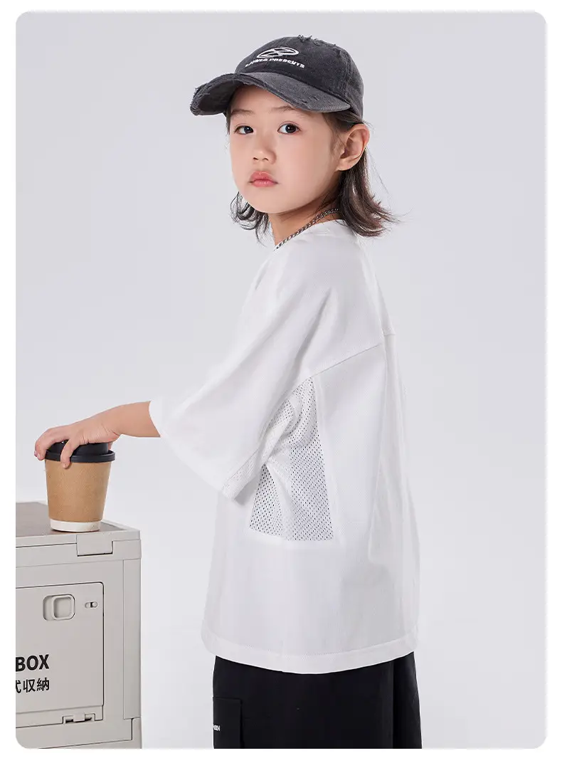 Children's White Mesh T-Shirt 2025 Summer Boys Half Sleeve Breathable β feature 7