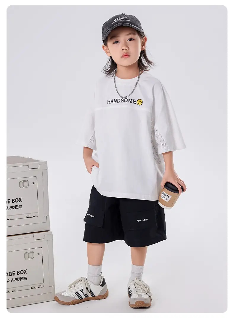 Children's White Mesh T-Shirt 2025 Summer Boys Half Sleeve Breathable β feature 8