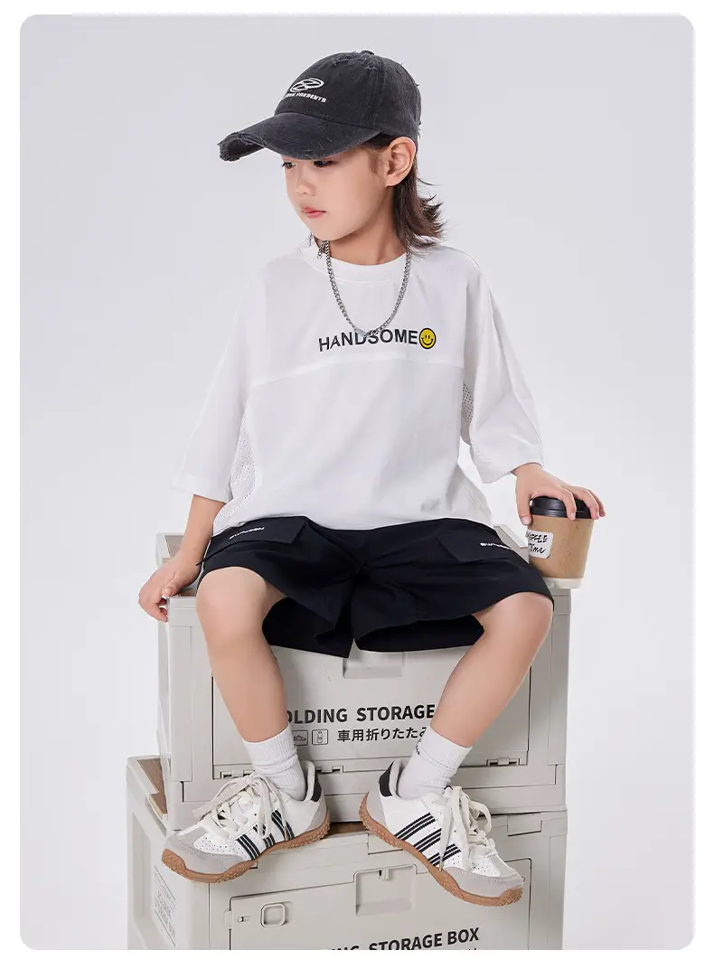 Children's White Mesh T-Shirt 2025 Summer Boys Half Sleeve Breathable β feature 9