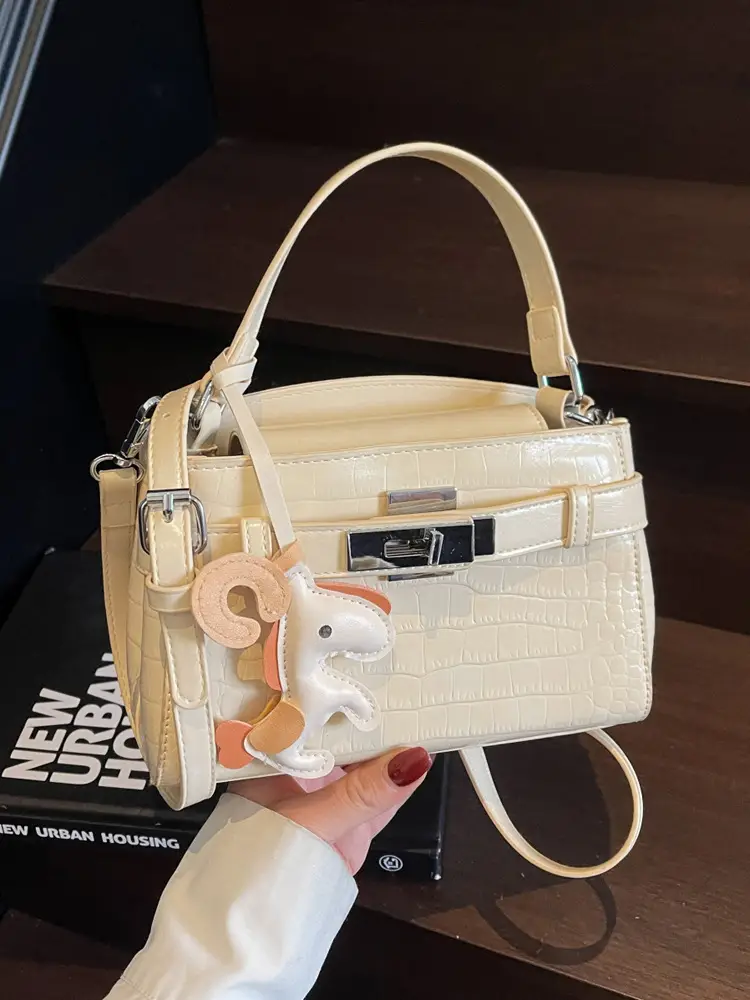 Women's Square Handbag with Pearl Decor 2025 - Image 5