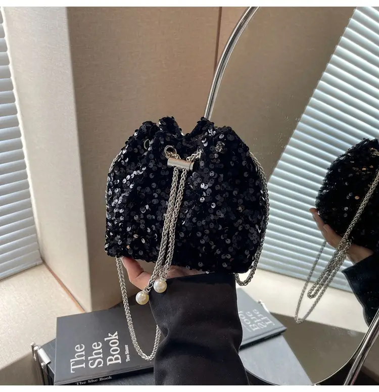 Pink Sequin Bucket Bag for Women High-End Chain Shoulder — feature 10
