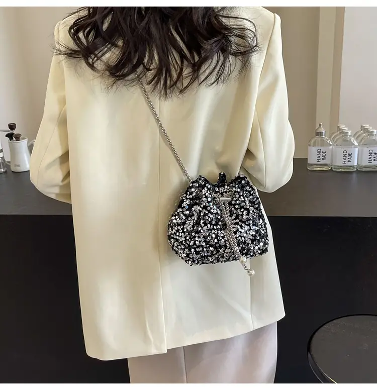 Pink Sequin Bucket Bag for Women High-End Chain Shoulder — feature 14