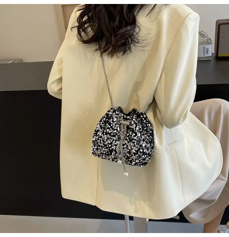 Pink Sequin Bucket Bag for Women High-End Chain Shoulder — feature 15