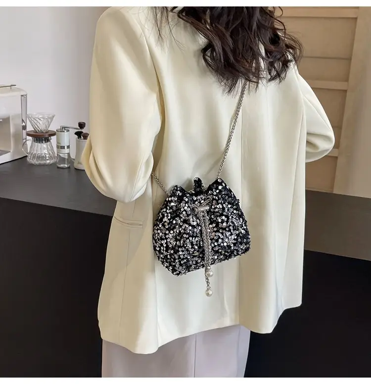 Pink Sequin Bucket Bag for Women High-End Chain Shoulder — feature 16