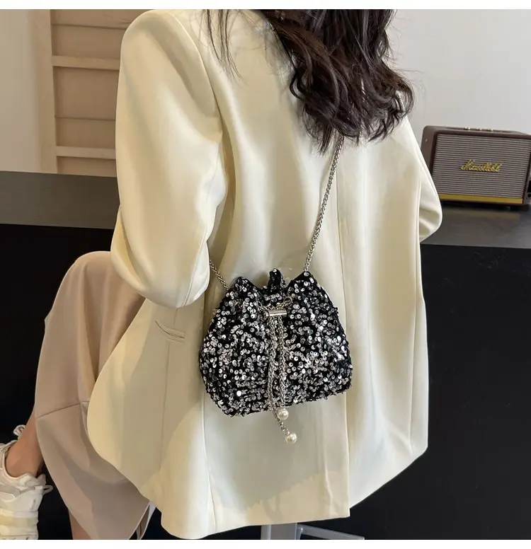 Pink Sequin Bucket Bag for Women High-End Chain Shoulder — feature 17