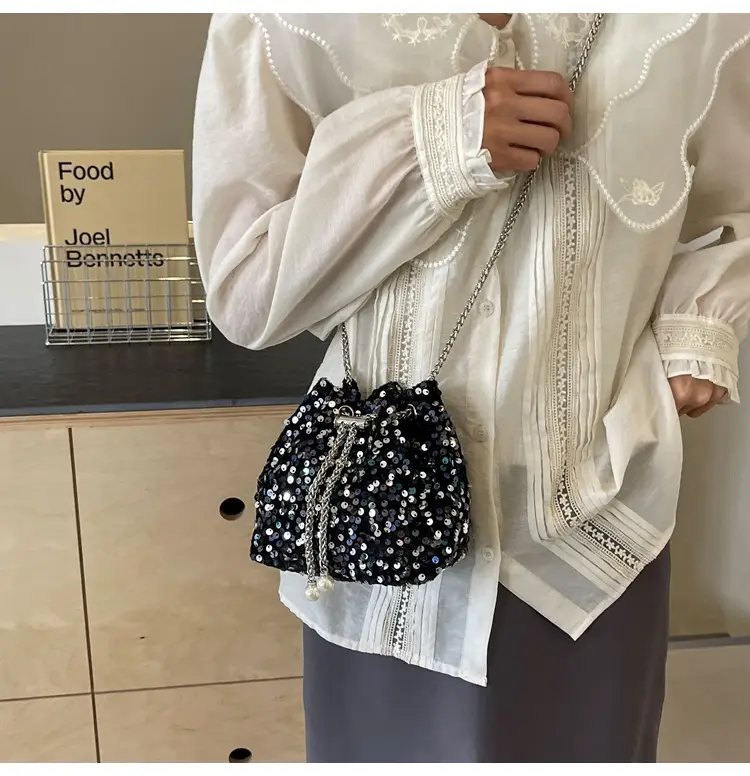 Pink Sequin Bucket Bag for Women High-End Chain Shoulder — feature 24