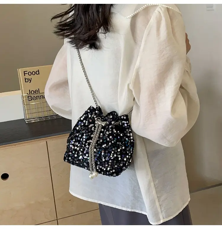 Pink Sequin Bucket Bag for Women High-End Chain Shoulder — feature 25